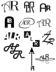 A series of typographic logos using the initials ALR